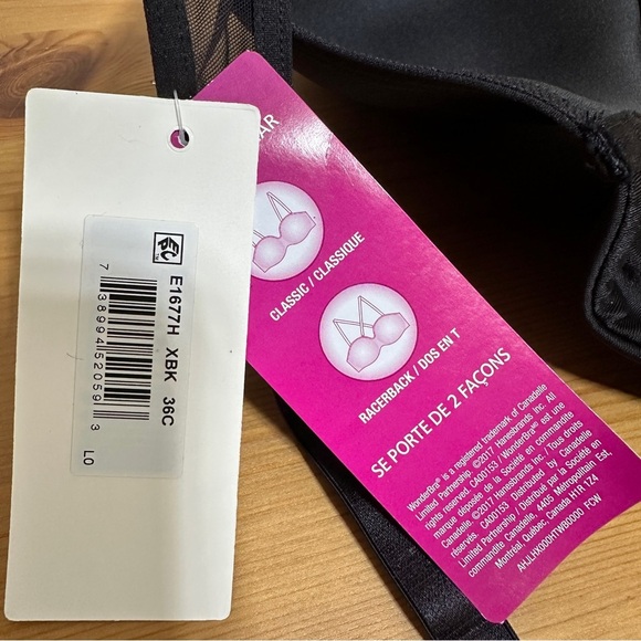 WonderBra Convertible Underwire Bra Black Mesh T-Shirt Bra Size 36C NWT - Picture 3 of 4